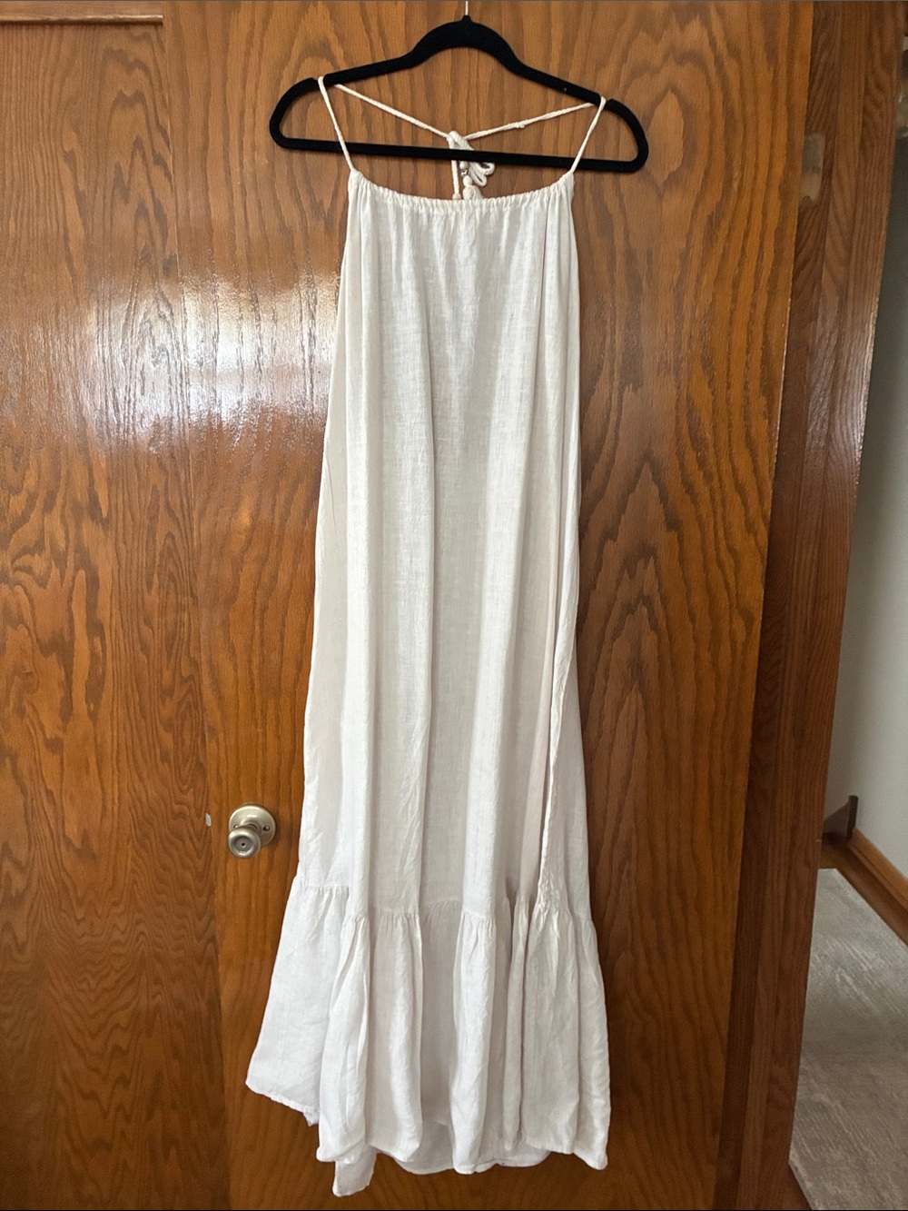 Cream Maxi Skirt with Ruffle Hem and Tie Back